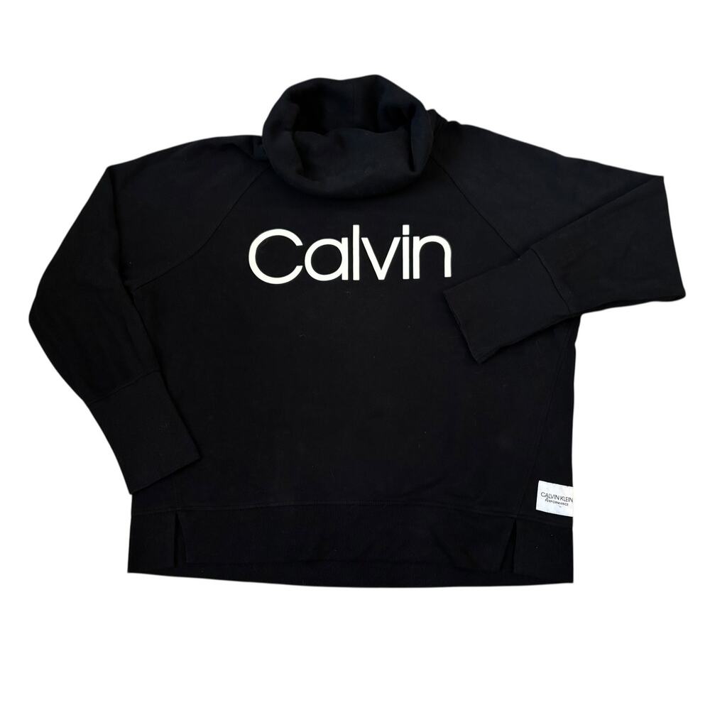 Calvin Klein Black Logo Mock Neck Sweatshirt Womens Size L